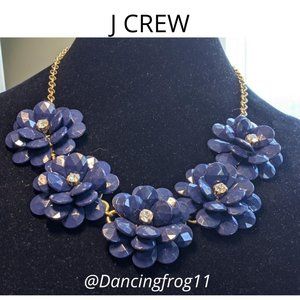 J Crew Navy Resin Camellia Flower Bouquet Necklace
